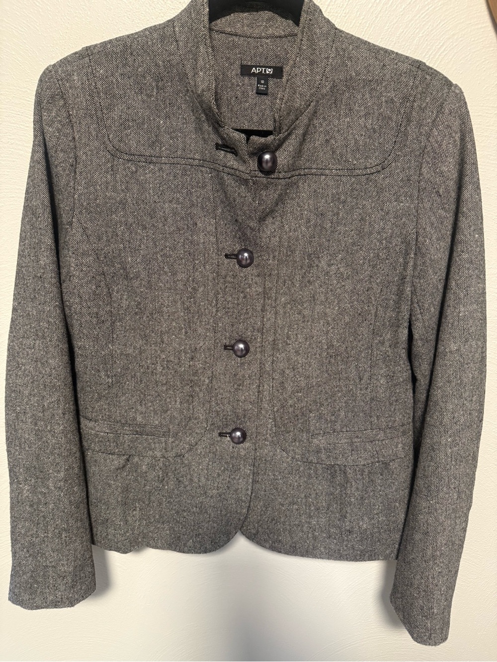 Apt. 9 Women's Gray Tweed Stand Collar Blazer